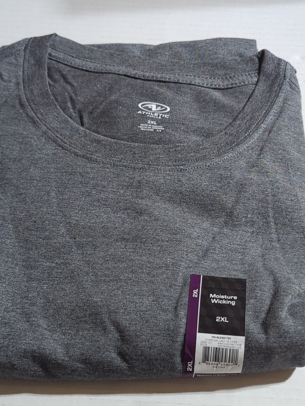 Athletic Works Charcoal Gray Moisture-Wicking Crew Neck Tee